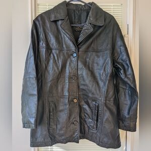 Florenzi Fine Black leather jacket coat women's medium vintage